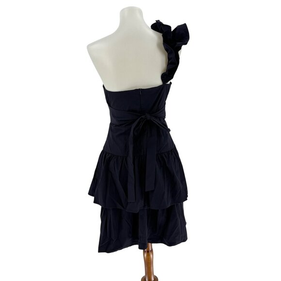 One-Shoulder Ruffle Midi Dress M Polyester & Spandex Navy - Picture 6 of 11